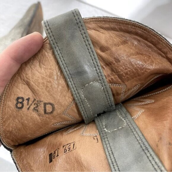 Vintage Grey Green Leather Pointed Toe Cowboy Boots 8.5 - Picture 7 of 16